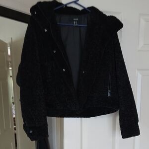 Forever 21 Black Teddy Jacket with Hood